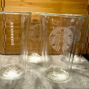 Starbucks Double Wall 16oz Clear Glass Coffee/Drink Cup, by ‘bodum’:4 glasses